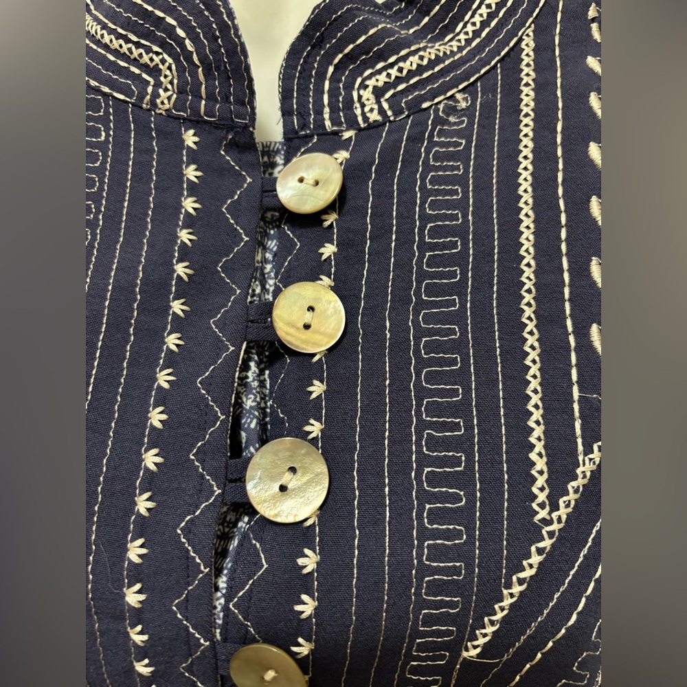 John Mark Embroidered Lined Jacket Blue Cream Sz XL Contrast Cuff Lagenlook - Picture 8 of 11
